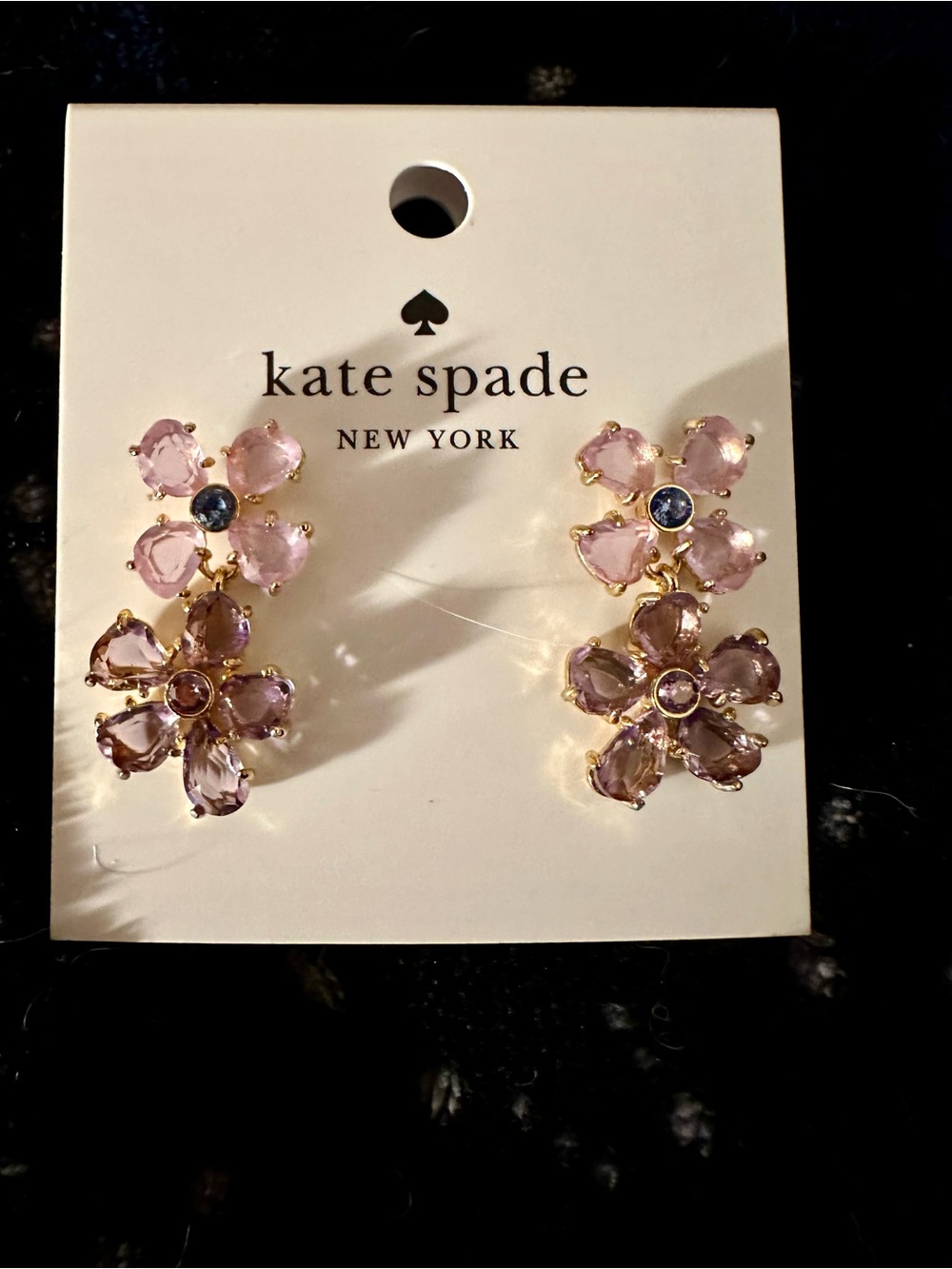 Kate Spade Paradise Pink & Purple Floral Crystal Drop Earrings NWT - Picture 2 of 3